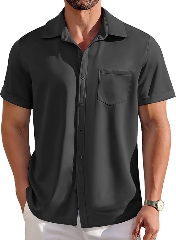 COOFANDY Mens Casual Wrinkle Free Shirts Short Sleeve Button Up Summer Untucked Shirt