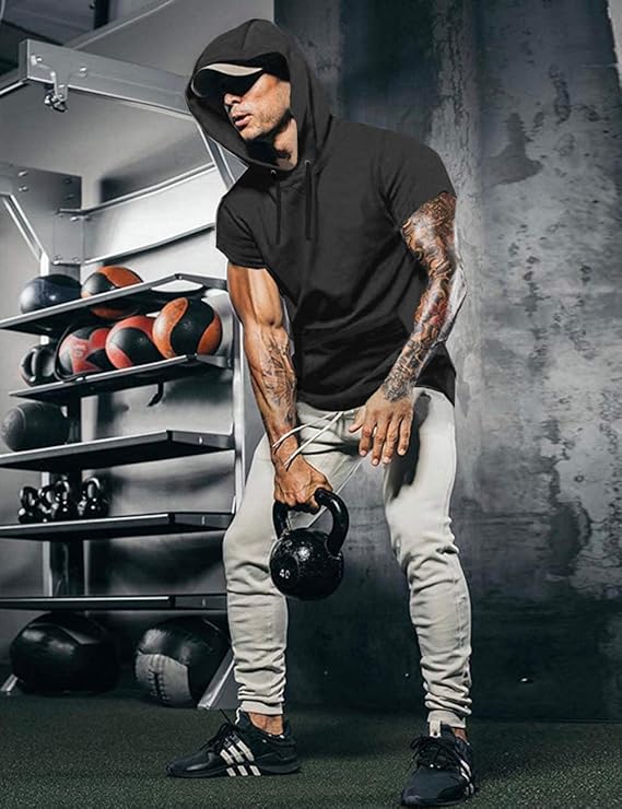 COOFANDY Men's Short Sleeve Hoodie Workout Gym Sweatshirt Muscle Fit Fashion Athletic Hoodies Pullover Cotton Hooded T-Shirts