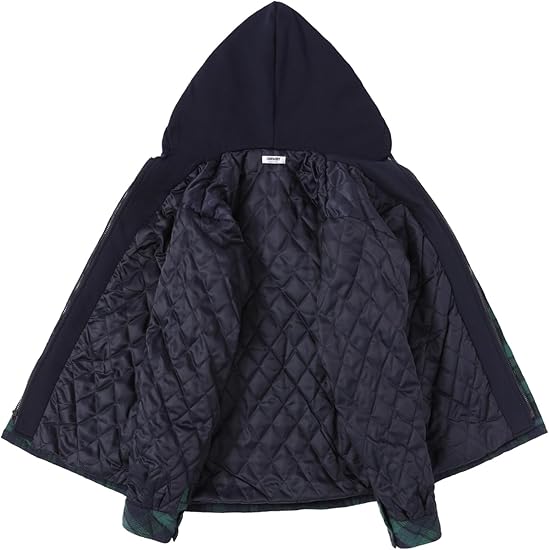 COOFANDY Men's Flannel Shirt Jacket Warm Quilted Lined Hooded Long Sleeve Plaid Shirt Jackets