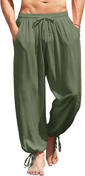 COOFANDY Men's Cotton Linen Pants Casual Harem Pants Elastic Waist Beach Boho Yoga Trousers