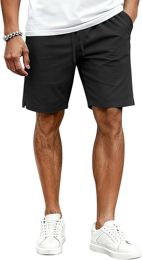 COOFANDY Mens Casual Shorts Cotton Drawstring Elastic Waist Stretch Chino Golf Shorts Summer Beach Shorts