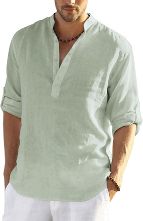 COOFANDY Men's Saint Patrick's Day Green Cotton Linen Henley Shirt Long Sleeve Casual Beach Tee