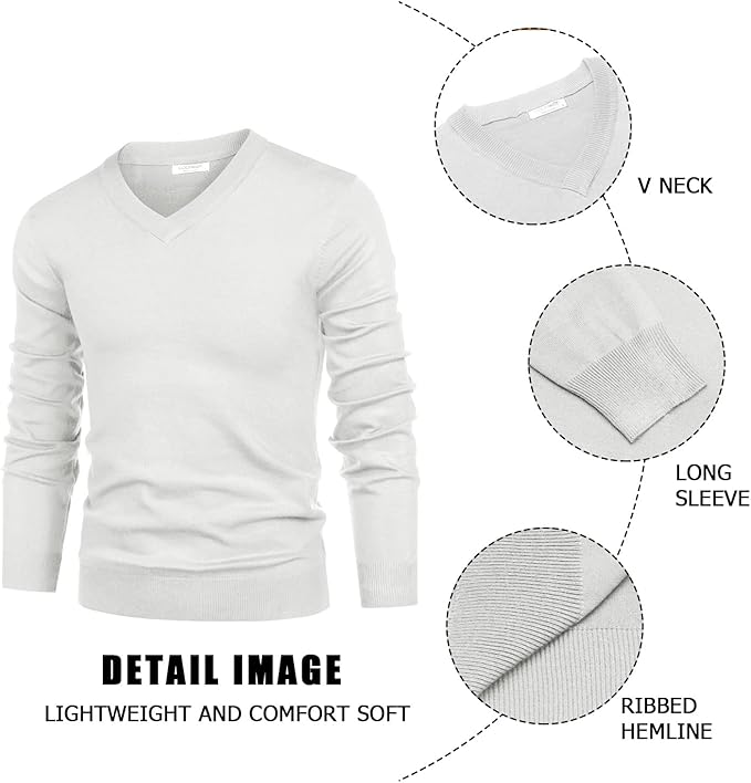 COOFANDY Mens V Neck Dress Sweater Long Sleeve Slim Fit Fashion Pullover Sweater