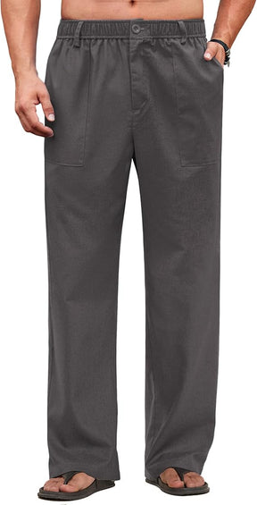 COOFANDY Men's Casual Linen Cotton Pants Elastic Waist Summer Beach Trousers Lightweight Yoga Vacation Pants