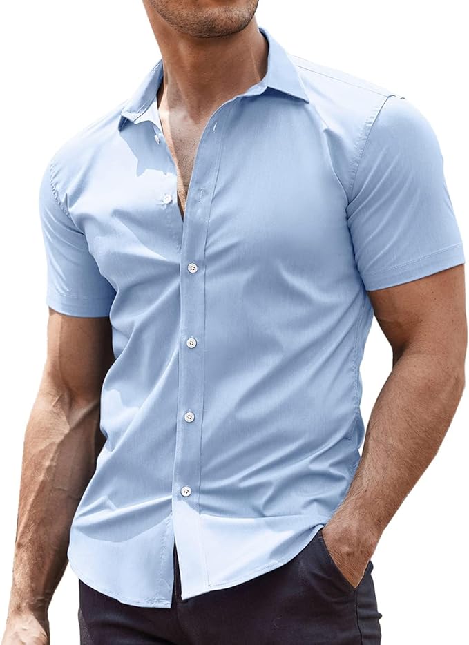 COOFANDY Men's Muscle Fit Dress Shirts Wrinkle-Free Short Sleeve