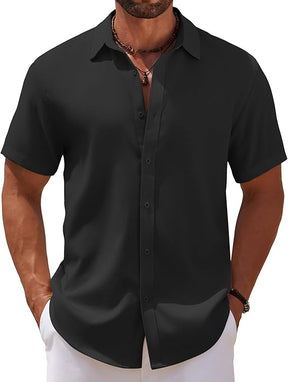 COOFANDY Men's Casual Summer Beach Shirt Short Sleeve Button Down Shirt Vacation Wedding Shirt Linen Textured Shirts