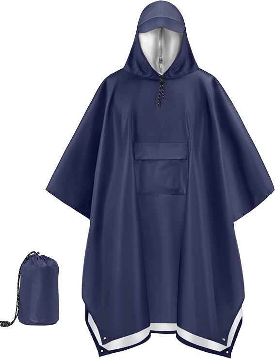COOFANDY Rain Poncho for Adults with Hood Pockets Reusable Waterproof Packable Rain Coat Jacket Travel Hiking Emergency
