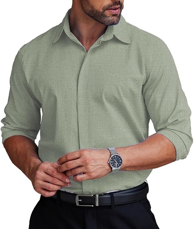COOFANDY Men's Formal Dress Shirt Hidden Button Front Wrinkle Free Shirt Regular Fit Stretch Business Casual Shirts S-XXXL