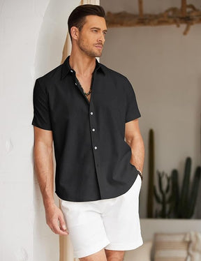 COOFANDY Mens Linen Casual Short Sleeve Shirt Button Down Summer Beach Shirts