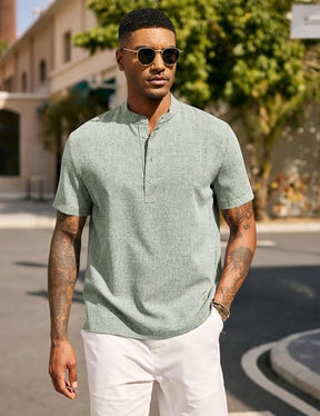 COOFANDY Men's Casual Summer Beach Henley Shirt Band Collar Lightweight Hippie Tee Shirts