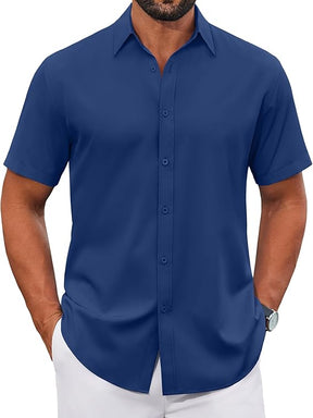 COOFANDY Mens Button Down Shirts Short Sleeve Casual Shirt Wrinkle Free Solid Stretch Dress Shirt for Men