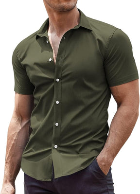 COOFANDY Men's Muscle Fit Dress Shirts Wrinkle-Free Short Sleeve