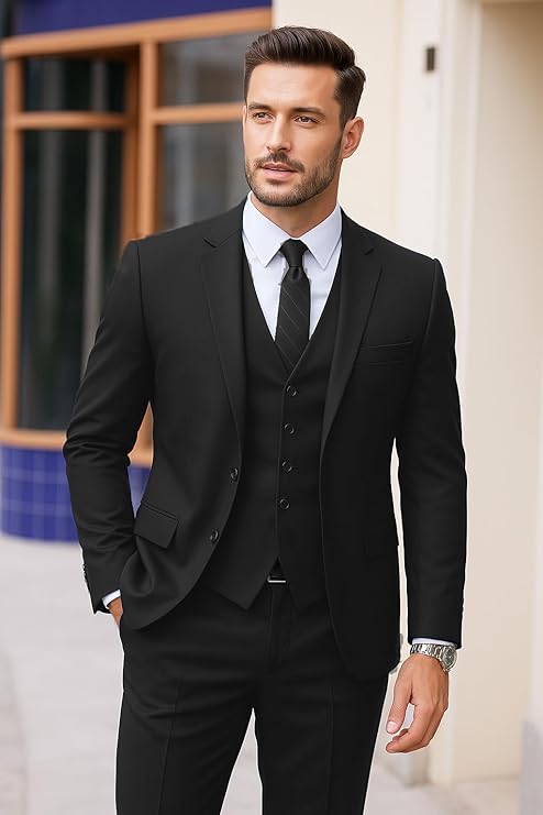 COOFANDY Men's 3 Pieces Suits Classic Fit 2 Buttons Dress Suit Set Wedding Business Dinner Prom Jacket Vest Pants