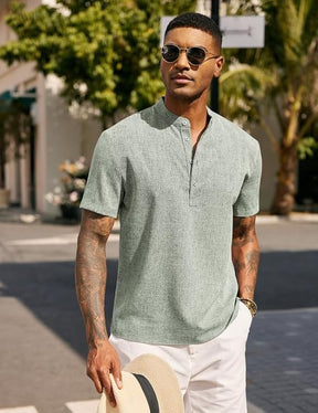 COOFANDY Men's Casual Summer Beach Henley Shirt Band Collar Lightweight Hippie Tee Shirts