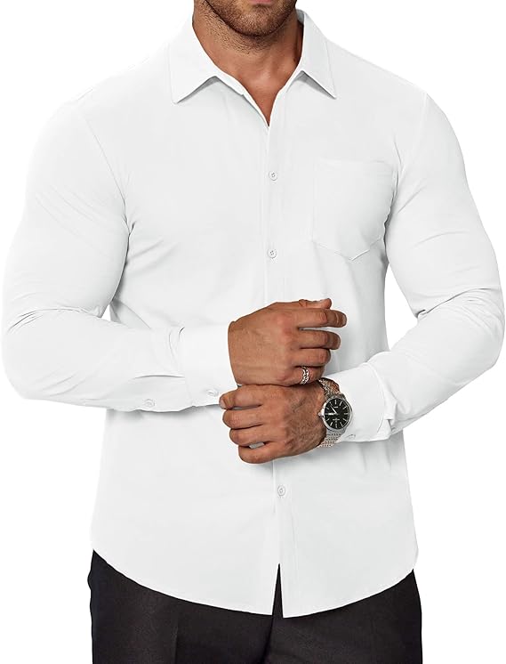 COOFANDY Stretch Mens Dress Shirts Wrinkle Free Long Sleeve Dress Shirt Muscle Fit Button Down Shirt