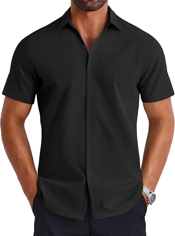 COOFANDY Mens Button Down Shirts Short Sleeve Casual Shirt Summer Untucked Dress Shirts