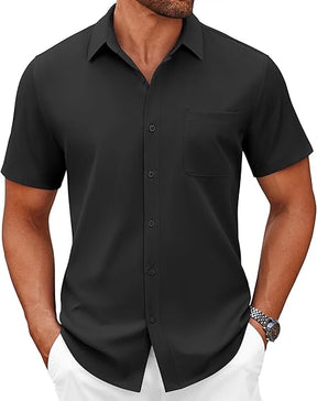 COOFANDY Mens Short Sleeve Button Down Shirts Casual Dress Shirts for Men Summer Untucked Shirts with Pocket