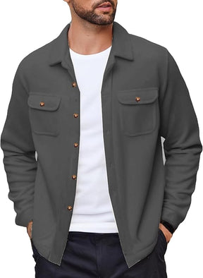 COOFANDY Men's Polar Fleece Shacket Long Sleeve Casual Button Down Shirt Jacket with Pockets