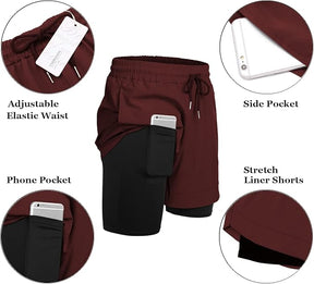 COOFANDY Men's 2 Pack Running Shorts 2 in 1 Workout Shorts Quick Dry Gym Training Athletic Jogger with Phone Pockets