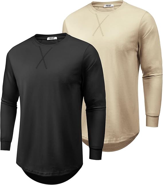 COOFANDY 2 pack Cotton Long Sleeve T Shirts Gym Shirts