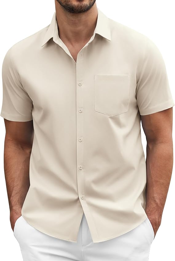 COOFANDY Men's Saint Patrick's Day Green Short Sleeve Dress Shirts Business Casual Regular Fit Button Down Shirts with Pocket