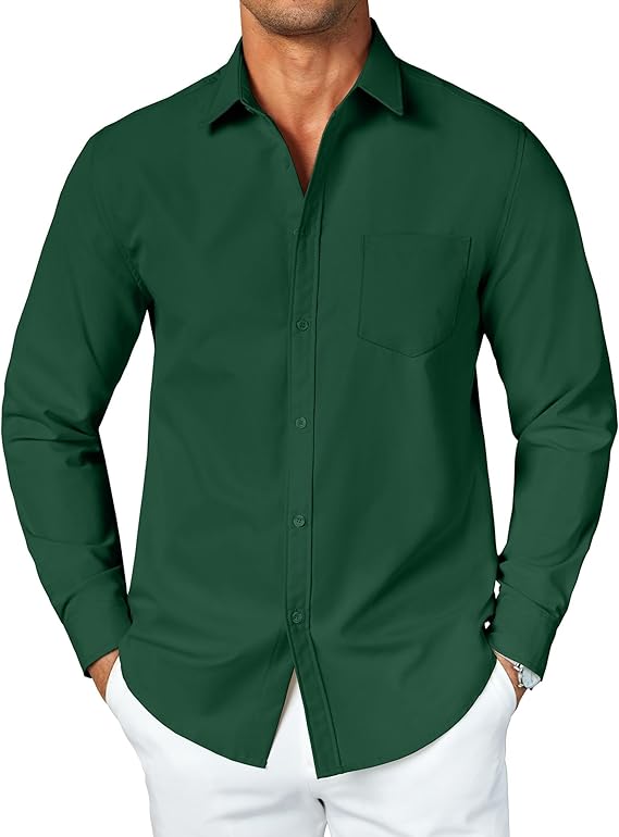 COOFANDY Men's Button Down Long Sleeve Shirt Casual Untucked Dress Shirt Regular Fit Wedding Shirts