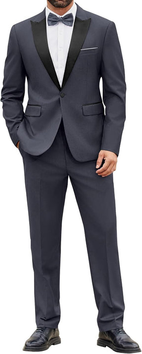 COOFANDY Men's 2 Piece Suit Slim Fit One Button Tuxedo Jacket Pants for Wedding Prom Business