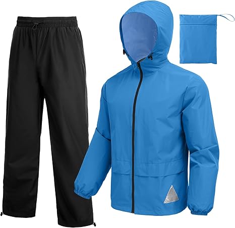 COOFANDY Men's Rain Suit 2 Piece Waterproof Breathable Rain Gear Lightweight Rain Jacket Pants Rainwear Suit S-XXL