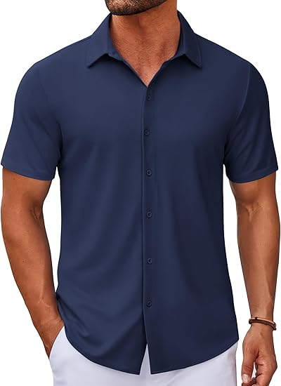 COOFANDY Men's Casual Button Down Short Sleeve Shirts Untucked Wrinkle Free Shirt Stretch Dress Shirts