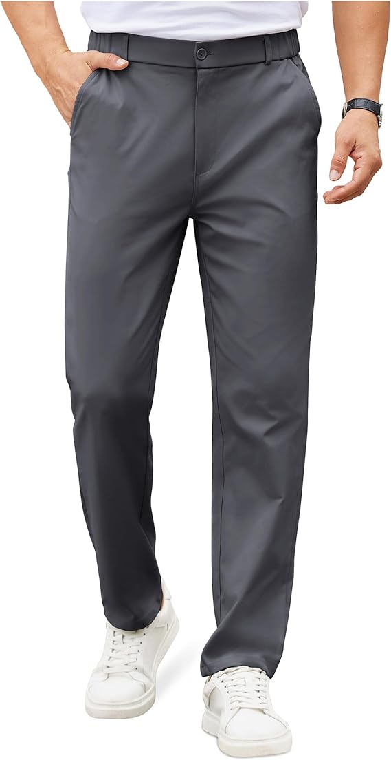 COOFANDY Mens Casual Chino Pants Elastic Waist Lightweight Trousers Classic-Fit Business Dress Pants with Pockets