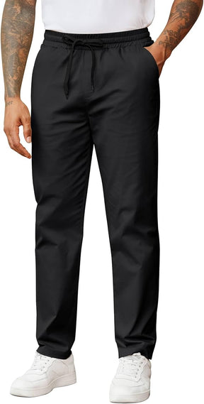 COOFANDY Men's Casual Pants Drawstring Elastic Waist Chino Pants Straight Leg Slacks Cotton Twill Trousers with Pockets