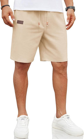 COOFANDY Mens Casual Linen Shorts Elastic Waist Drawstring Loose Fit Summer Beach Vacation Shorts with Pockets
