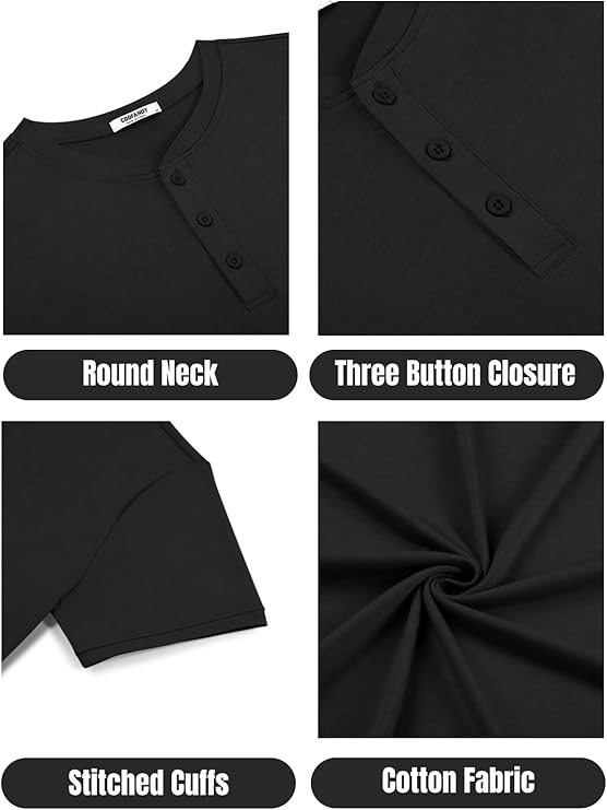COOFANDY Men's Henley Shirts Cotton Short Sleeve Casual T-Shirt Button Henley Basic Tee Lightweight Summer Top