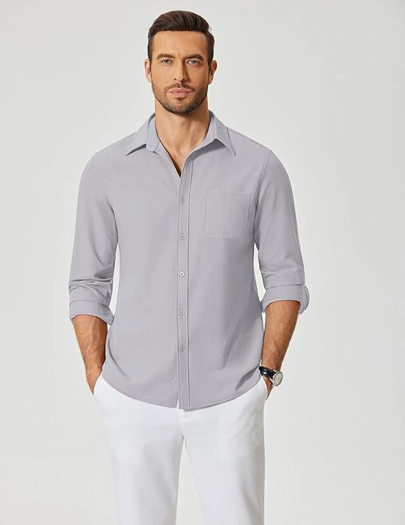 COOFANDY Men's Long Sleeve Button Down Denim Dress Shirt