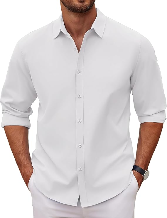 COOFANDY Men's Long Sleeve Button Down Shirts Casual Untucked Dress Shirt Beach Wedding Shirts