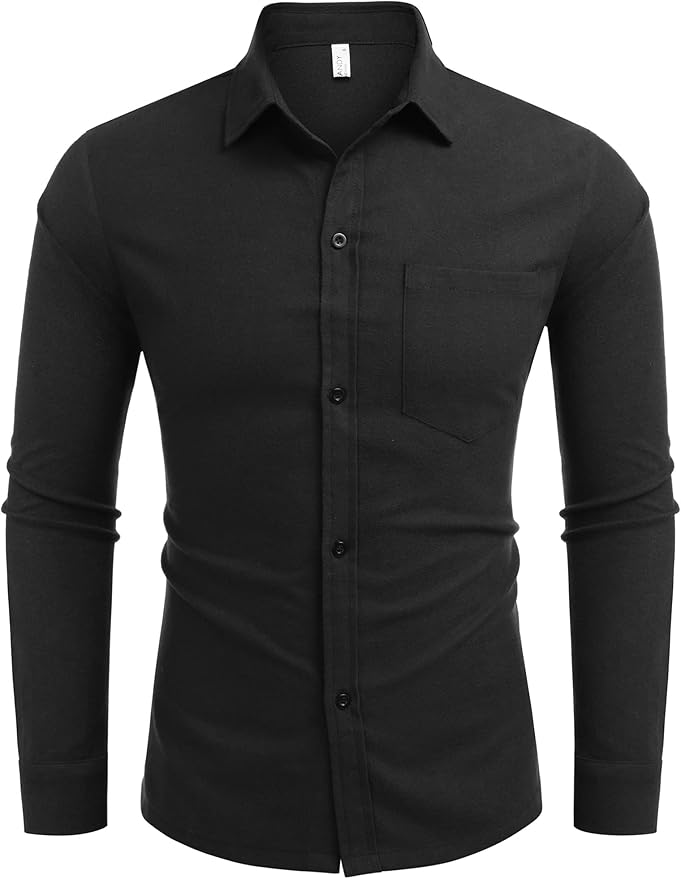COOFANDY Men's Flannel Shirt Long Sleeve Cotton Button Down Casual Shirt Jacket Black