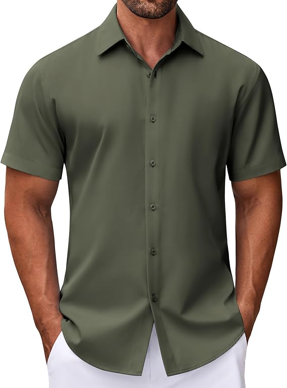 COOFANDY Mens Dress Shirts Button Down Short Sleeve Shirt Summer Shirts Business Casual Wedding Shirt