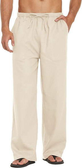 COOFANDY Mens Casual Linen Pants Elastic Waist Linen Pants Drawstring Summer Beach Yoga Linen Trouser