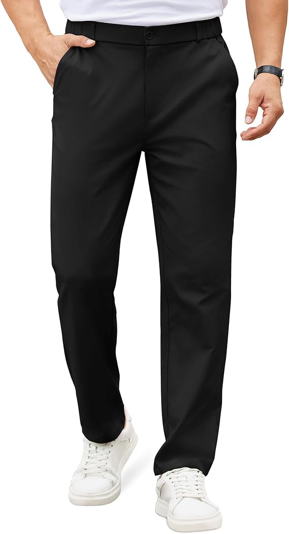 COOFANDY Mens Casual Chino Pants Elastic Waist Lightweight Trousers Classic-Fit Business Dress Pants with Pockets