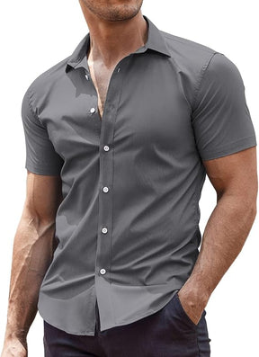 COOFANDY Men's Muscle Fit Dress Shirts Wrinkle-Free Short Sleeve