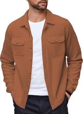 COOFANDY Men's Polar Fleece Shacket Long Sleeve Casual Button Down Shirt Jacket with Pockets