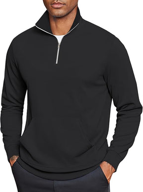 COOFANDY Mens Quarter Zip Pullover Mock Neck Sweatshirt Long Sleeve Sweater Polo Half Zip Pullover with Pocket