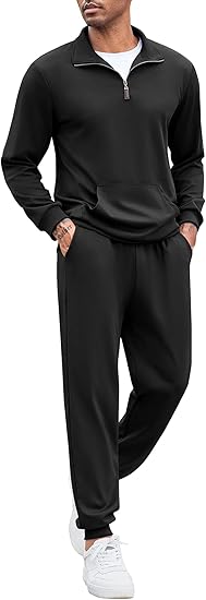 COOFANDY Men's Tracksuit 2 Piece Quarter Zip Sweatsuit Sets Casual Athletic Running Jogging Suits