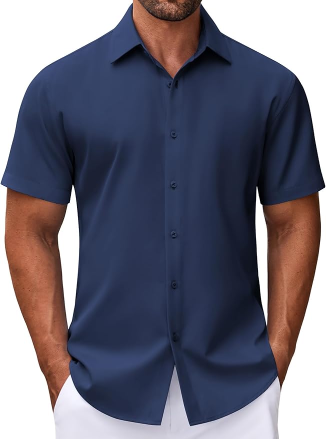 COOFANDY Mens Dress Shirts Button Down Short Sleeve Shirt Summer Shirts Business Casual Wedding Shirt