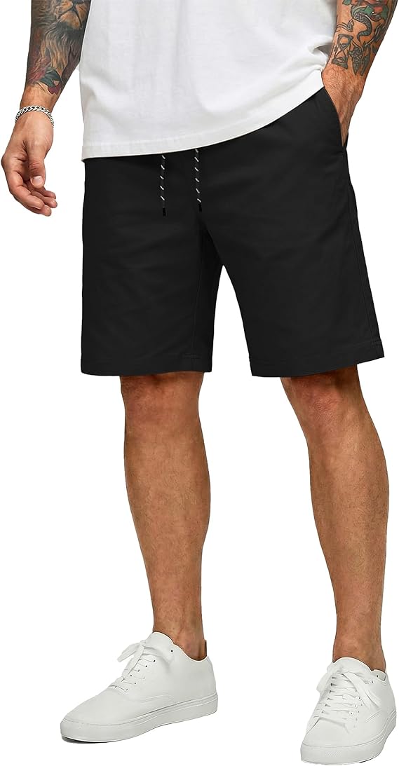 COOFANDY Mens Casual Shorts Cotton Drawstring 9 inch Chino Shorts Stretch Elastic Waist Summer Beach Golf Shorts