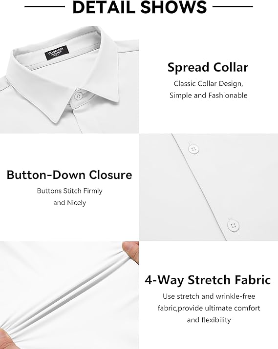 COOFANDY Men's Muscle Fit Dress Shirts Wrinkle Free Long Sleeve Button Down Shirt Stretch Business Shirt