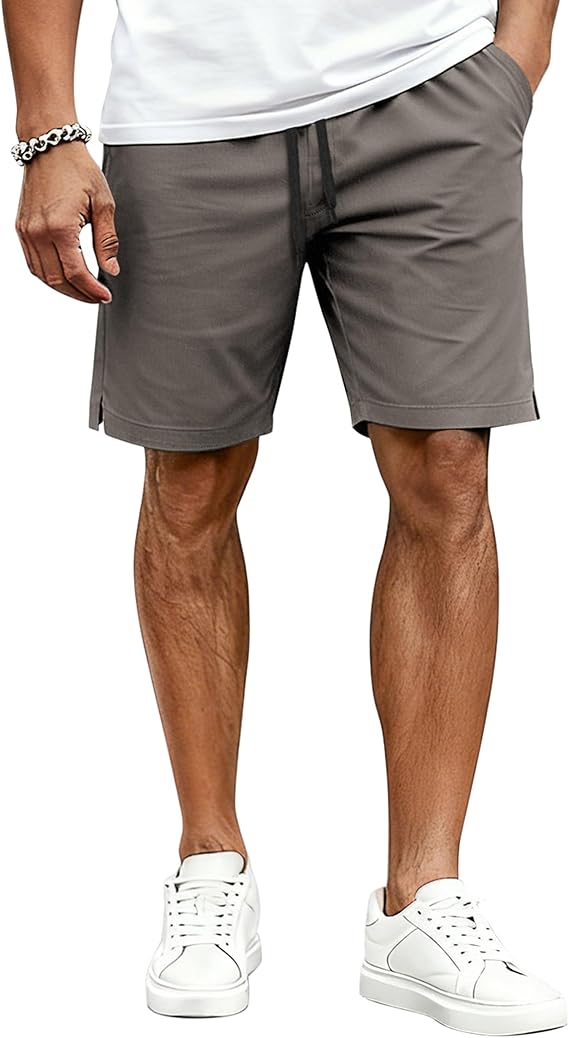 COOFANDY Mens Casual Shorts Cotton Drawstring Elastic Waist Stretch Chino Golf Shorts Summer Beach Shorts
