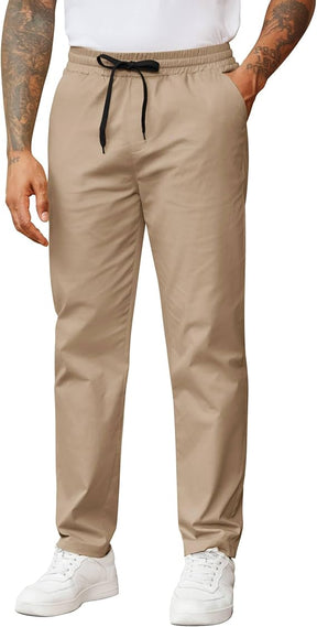 COOFANDY Men's Casual Pants Drawstring Elastic Waist Chino Pants Straight Leg Slacks Cotton Twill Trousers with Pockets