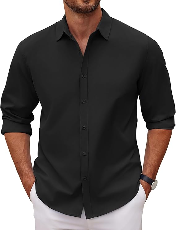 COOFANDY Men's Long Sleeve Button Down Shirts Casual Untucked Dress Shirt Beach Wedding Shirts
