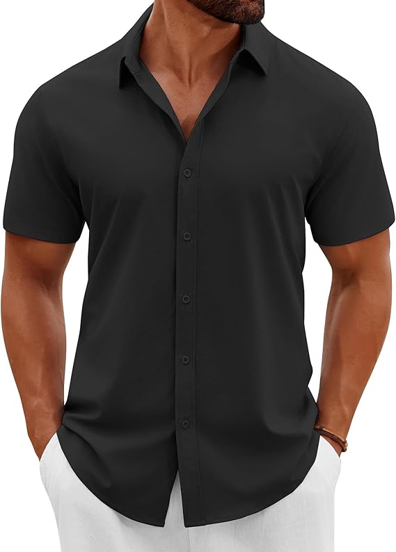 COOFANDY Men's Button Down Shirts Short Sleeve Casual Summer Beach Shirts Vacation Wedding Shirts
